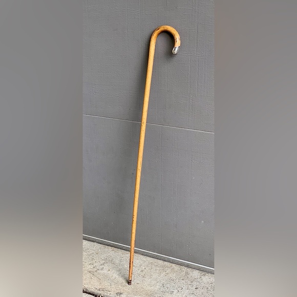 Antique Hallmarked Sterling Silver Blond Hardwood Crook Handle Walking Stick - Picture 3 of 16